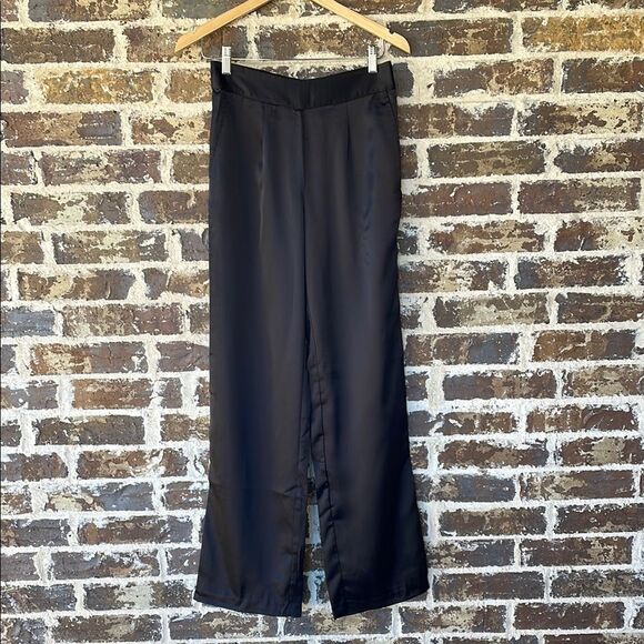 J. McLaughlin Amaya Black Satin Wide Leg Pants XS - Picture 1 of 7